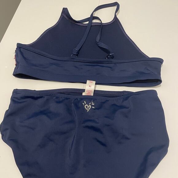 Justice Brand Girl's size 14 American Flag Patriotic Sequin 2 Piece Swimsuit - Picture 4 of 5